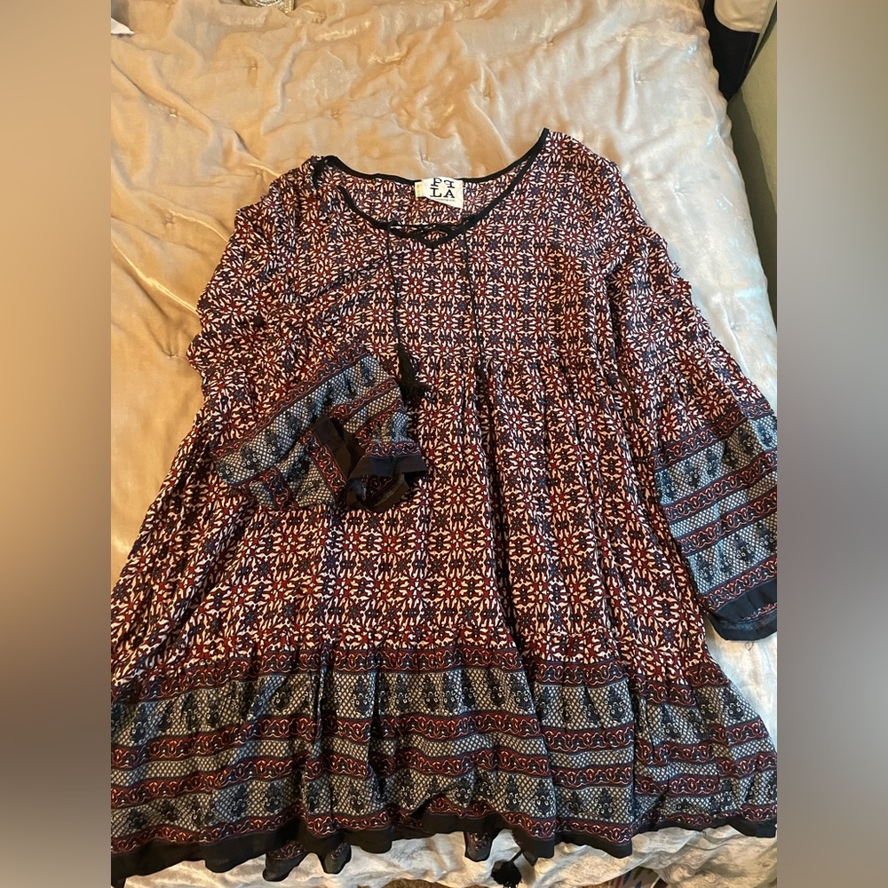 Burgundy and Navy blue patterned PPLA dress